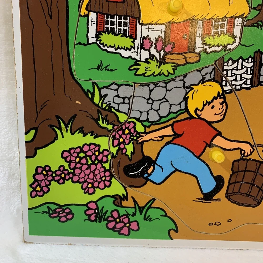 Vintage 1987 Playskool Jack & Jill #386-02 Wooden Inlaid‎ 4 Piece Puzzle tray